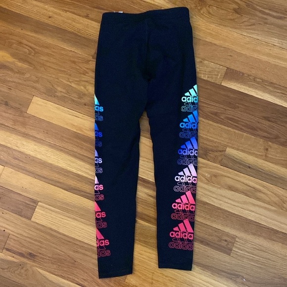 Adidas Girls Black Leggings With Colored Logos Size M - Picture 6 of 6